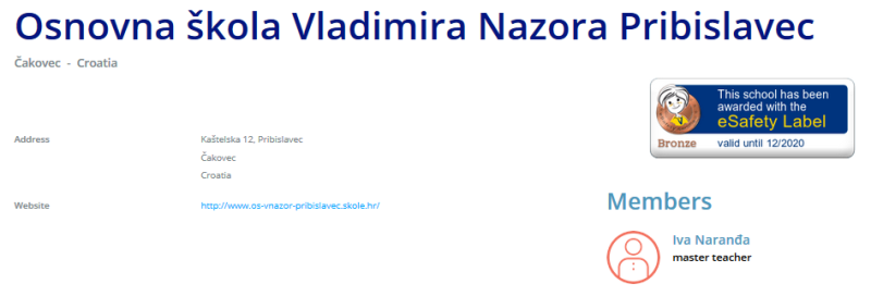 eSafety Label O Vladimira Nazora Pribislavec